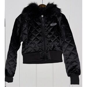 Juicy Couture Faux Fur Colored Aviator Black Jacket (Removable Fur) Size Large